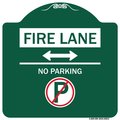 Signmission Fire Lane No Parking With No Parking Symbol and Bidirectional Arrow, Green & White, GW-1818-24013 A-DES-GW-1818-24013